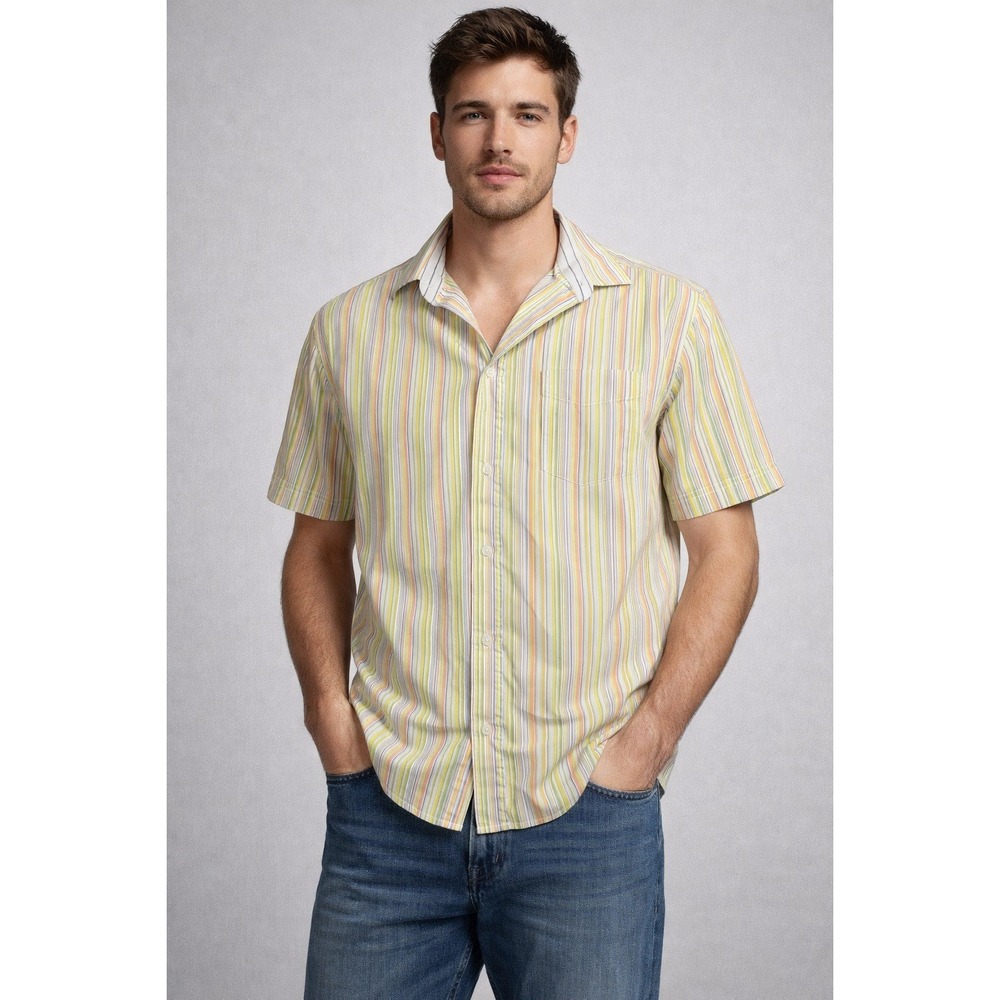 U.S. Polo Assn Mens Striped Short‎ Sleeve Button Up Shirt M Casual Summer